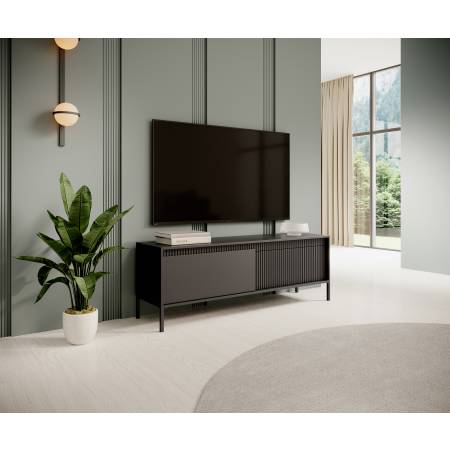 Stolik RTV ryflowane fronty 150 cm 2-drzwiowa SONEO czarna